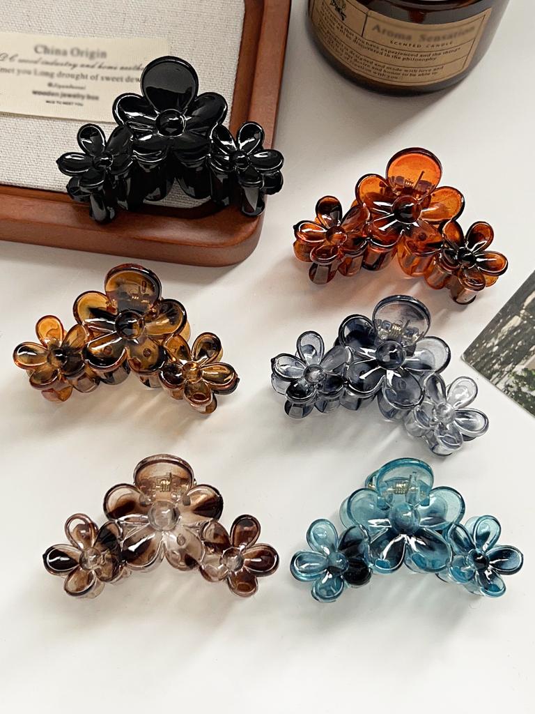 6Pcs Leopard Neutral Colors Hair Claw Clips,Flower Non Slip Cute Hair Catch Barrettes Jaw Clamps for Thick Hair Women Girls