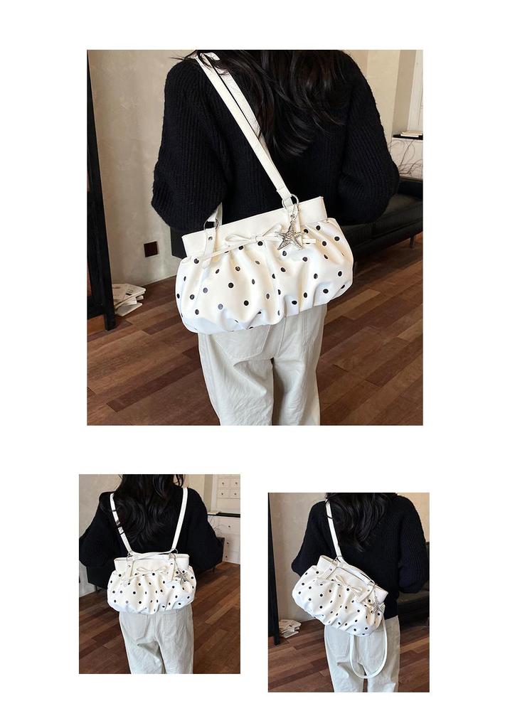 Women's Autumn 2026 Polka Dot Bow Large Pleated Cloud Bag - Simple, High-Capacity Underarm Design