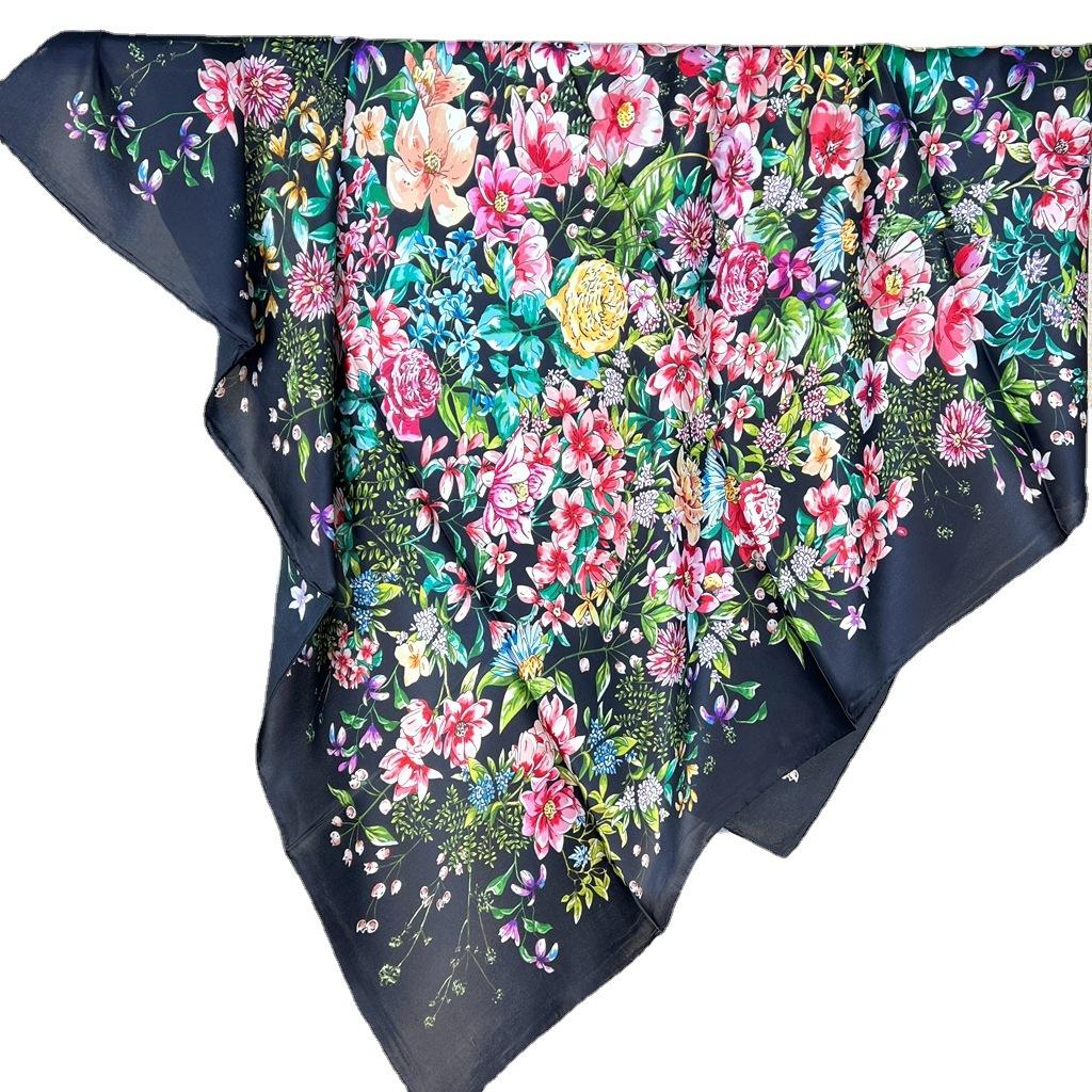 Ins Small Floral Foreign Gas Intelligence Elegant And Gentle Mulberry Silk Silk Silk Scarf Square Scarf Tied Hair Band