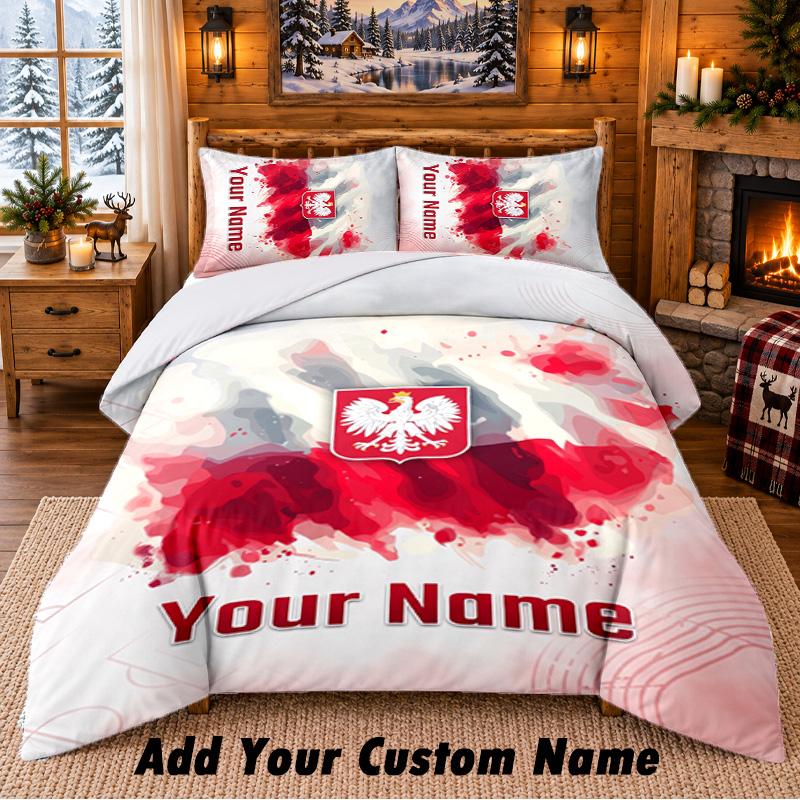 Poland Pattern Bedding 3Pcs Set Custom Name, Bed Sheet And Pillowcases For Home Bedroom