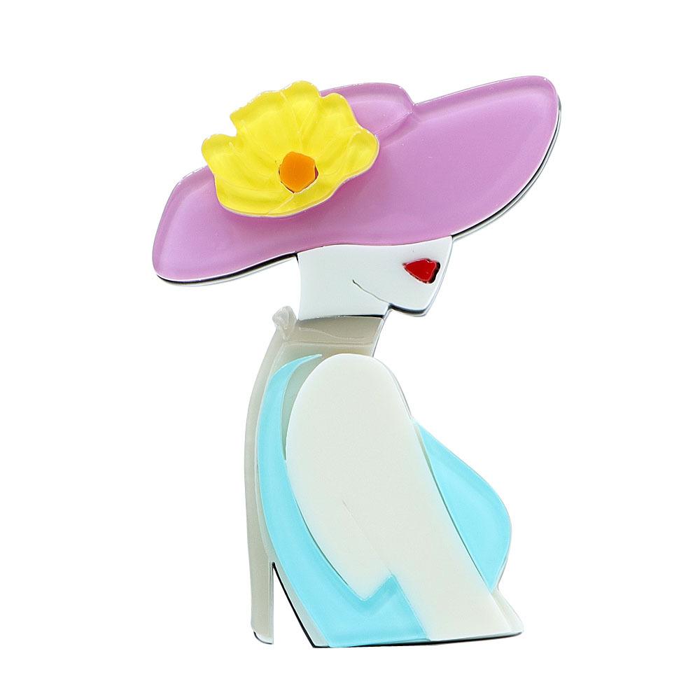 Acrylic Sheet Summer Pink Light Blue Girl Shaped Brooch Personalized Women's Brooches