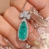 Accessories Set Earrings Necklace Pink Zirconium Paraiba Emerald Droplet Female Light Luxury