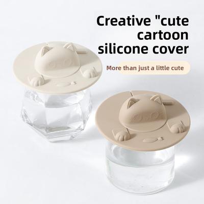 Silicone Cup Lid Cartoon Creative Milk Tea Beverage Coffee Cup Lid Dustproof and Leak-proof 3D Cat Head Multi-functional Cup Lid