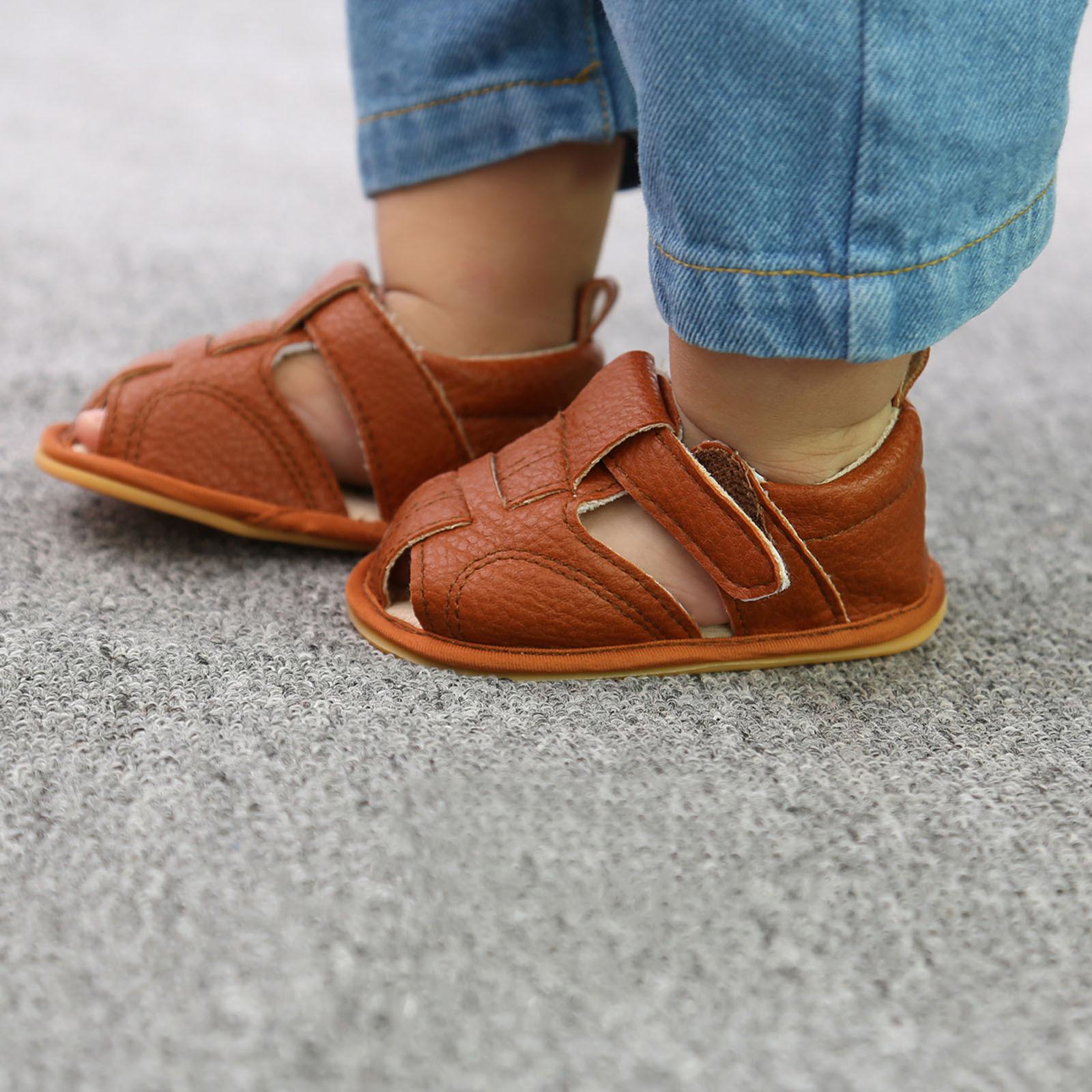 Детские сандалии для мальчиков и девочек, мягкая нескользящая резиновая подошва, пинетки, плоские туфли для ходьбы коричневый