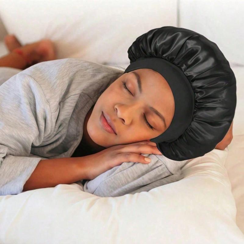 1pc Silk Sleep Cap, Satin Hair Cap, Soft Elastic Band Silk Sleep Cap, Curly Hair Silk Headband, Women Solid Color Wide-Brim Elastic Silky Satin Casual