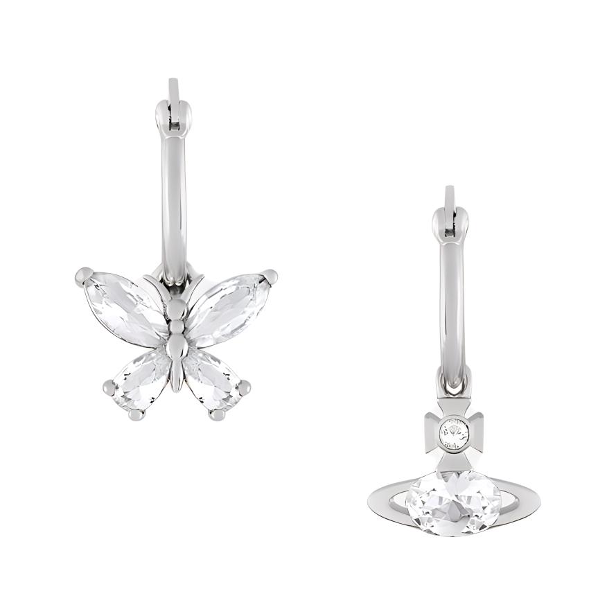 VIVIENNE WESTWOOD 24 Butterfly Circle Pendant Brass Plated Cubic Zirconia Gemstone Earrings Women Earrings Silver 6202015W-02P102-SM