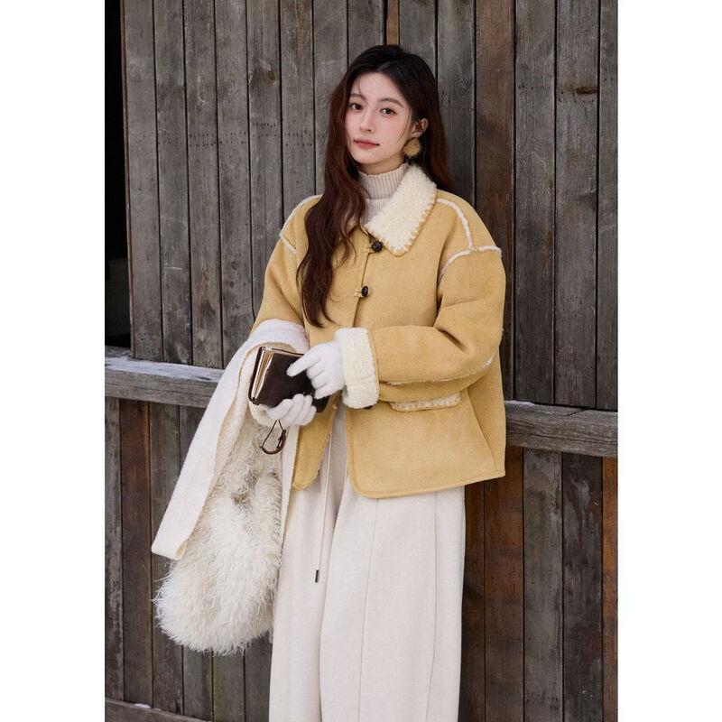

Mi Xiu Women s Warm Yellow Faux Fur Short Jacket S