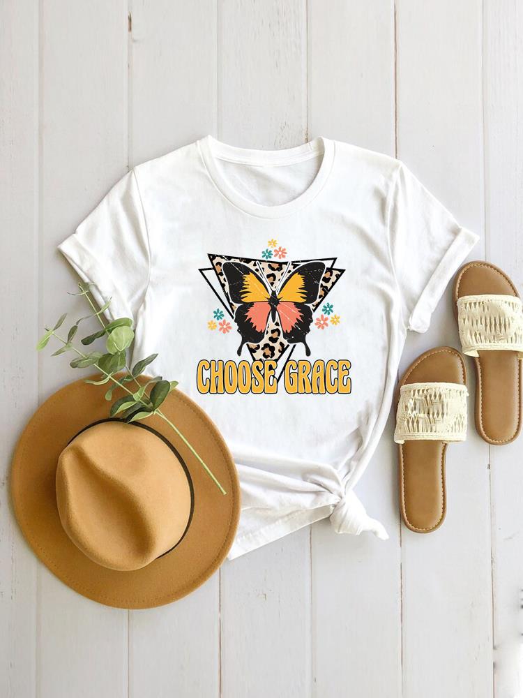 Butterfly Print Cartoon Dress Women European Sleeve Tshirt Women Clothes  Graphic T Shirts  Tops  Oversized Tshirt