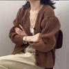 Vintage lazy wind V-neck knitted cardigan women's clothing autumn and winter new loose high-end long-sleeved sweater jacket women