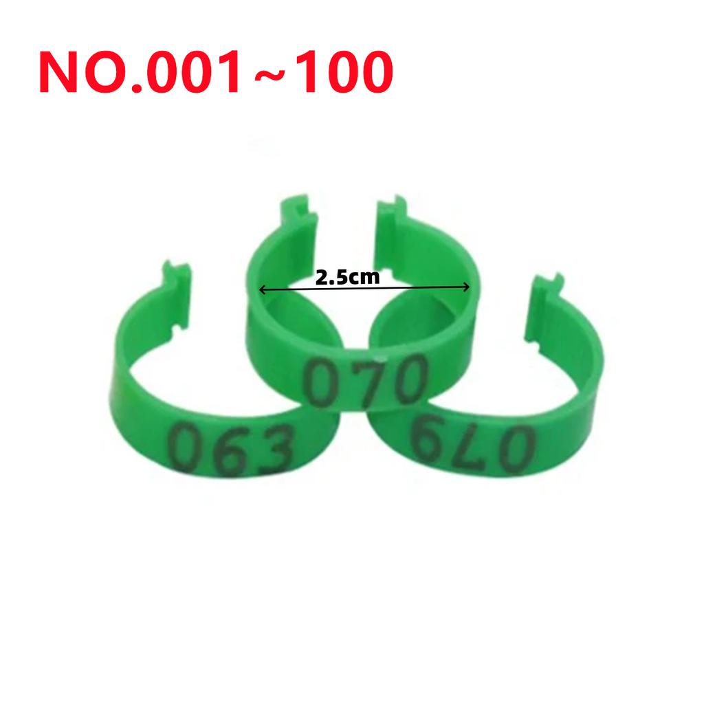 1Pack/100Pcs Inner Diameter 2.5cm Poultry Clip-type Foot Ring NO.001-100 Chicken Duck Goose Pigeon Label Buckle Poultry Supplies