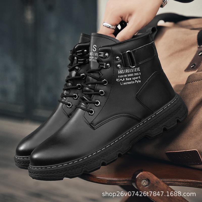 

Осенняя мужская обувь, новые высокие ботинки Martin, мужские модные универсальные туфли на платформе, повседневные кожаные ботинки, черные короткие ботинки 39