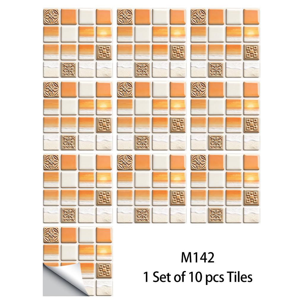 10Pcs Glossy Marble Mosaic Tile Stickers Waterproof Self-Adhesive Geometric Wall Floor Decals Kitchen Backsplash Home DIY Decoration