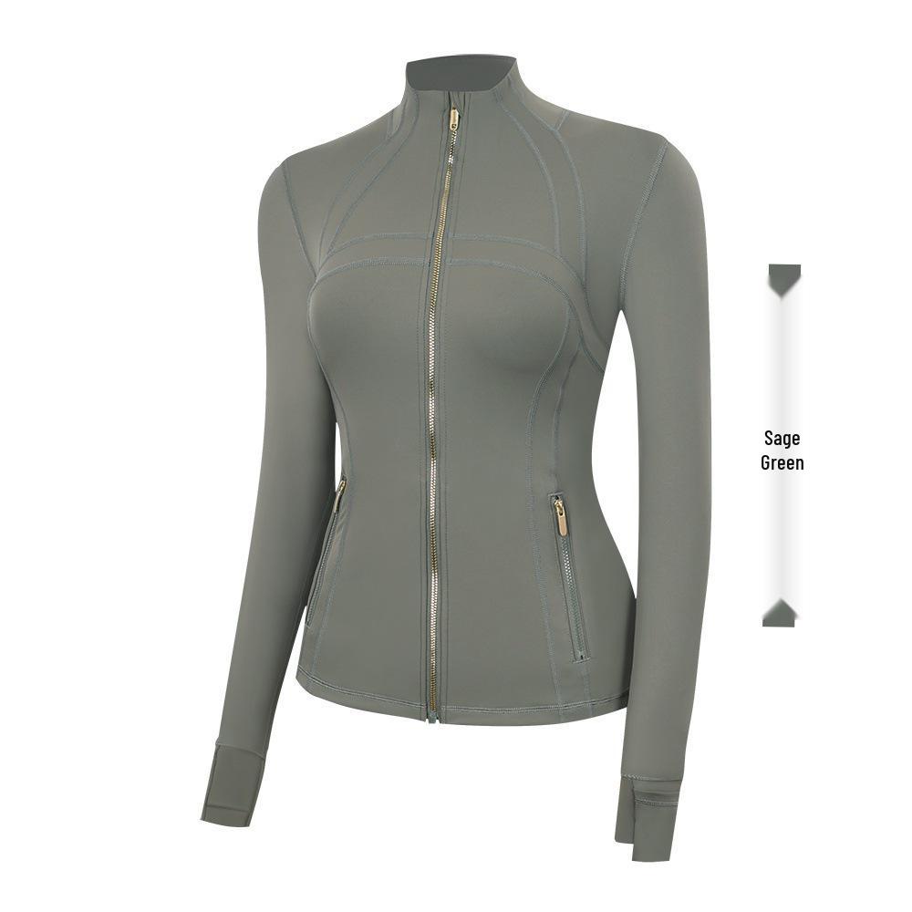 Lulu Women's Slim Fit Stand Collar Yoga Jacket with Gold Zipper – Long Sleeve Sports Fitness Outerwear