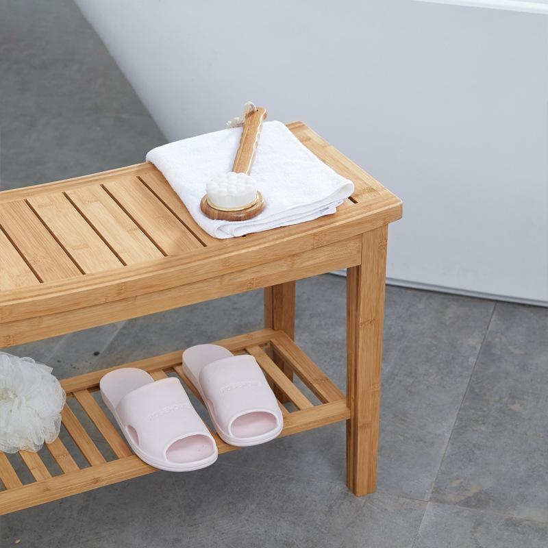 Bamboo Bathroom and Shoe Changing Stool with Storage