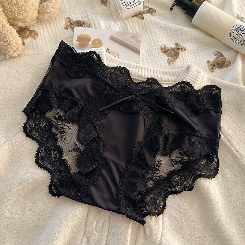 Ladies Sexy Lace Pure Cotton Crotch Antibacterial New Satin Lace Triangle Underwear