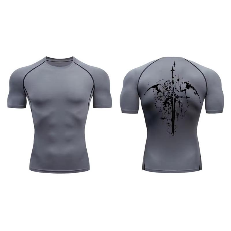 

Spider Print Short Sleeve Compression Shirts for Men Summer Athletic Quick Dry T-shirts Gym Workout Running Tees Tops RL00227 S