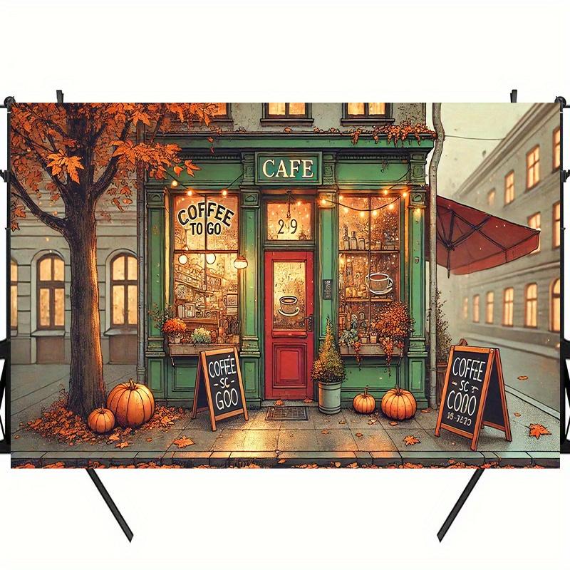 Plan 2D, 1 pièce d'arrière-plan projecteur café d'automne, table à gâteaux studio décoration de fête, événement de célébration en plein air