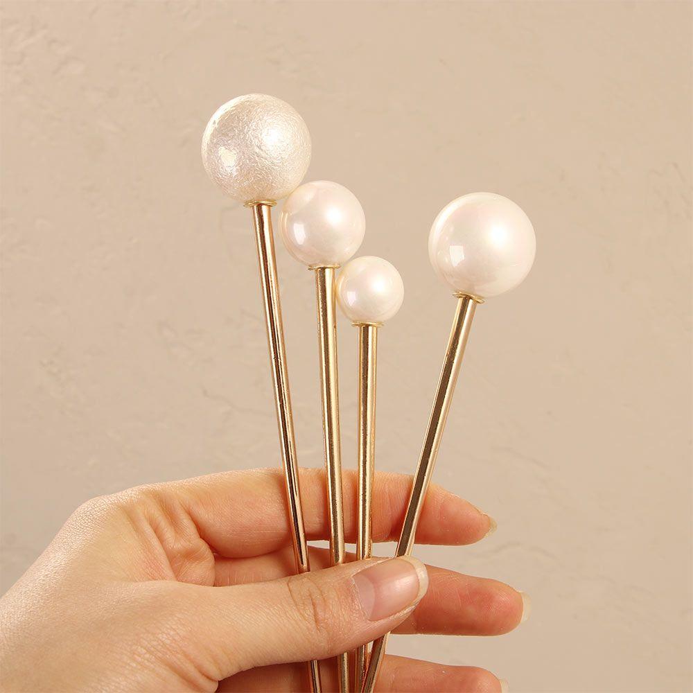 Women Vintage Metal Headdress Bridal Hair Accessories Pearl Hair Stick U-shaped Hairpin Hair Style Tools