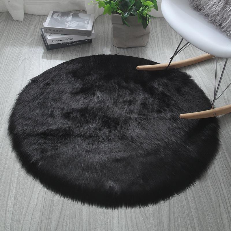 Round Faux Sheepskin Long Pile Rug for Chair, Yoga, Living Room, Bedroom, Sofa Cushion