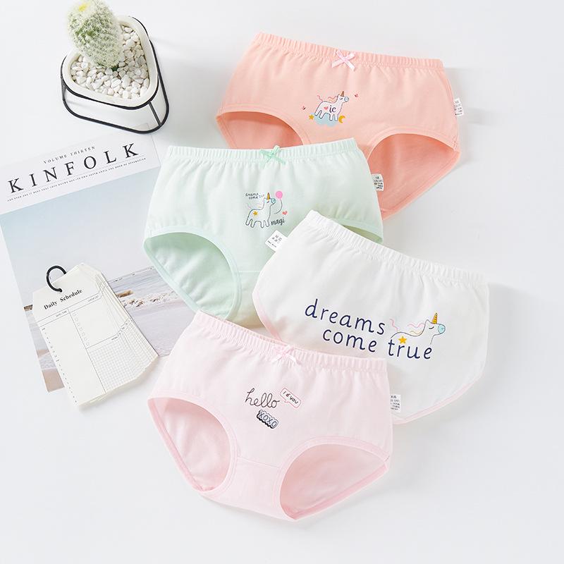 Pure Cotton Girls' Triangle Underwear - 4-Pack for Ages 1-12, Spring/Summer Style