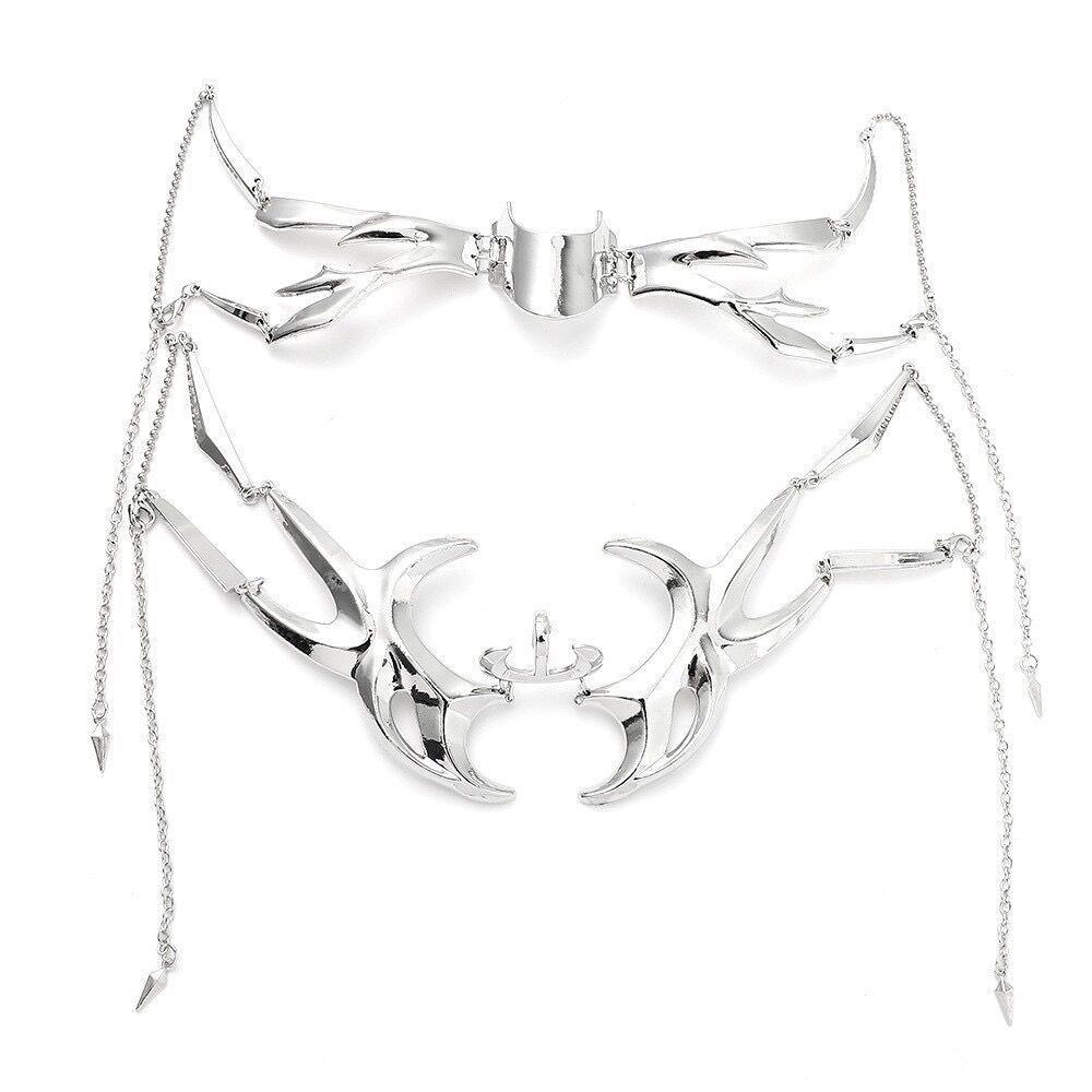 Cyberpunk-Kinnmaske aus Metall mit Mundschutz und Kette – Unisex-Halloween-Gesichtsdekor