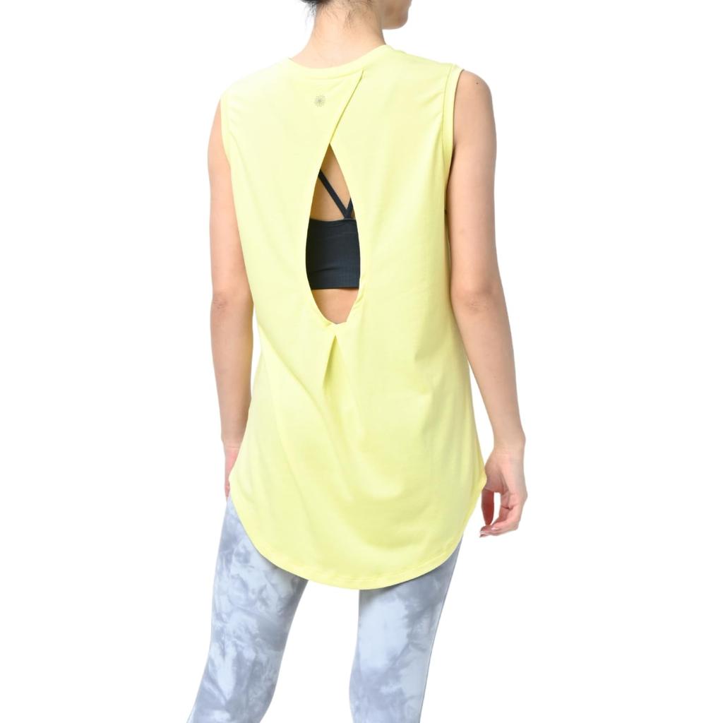 Machikaada Yoga Tank Long Flattering Back Brand Name 631 Women's Top, Length, Design, Stretch, Stylish, Cute, (Light Yellow, F)