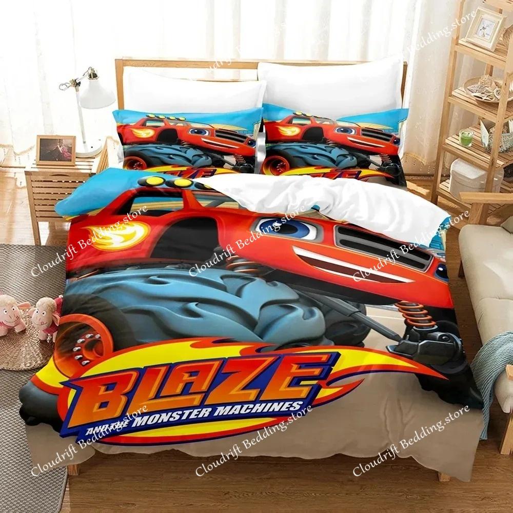 Set Letto Stampa 3D Blaze e le Mega Macchine Cartone Animato Copripiumino Matrimoniale Singolo Piazza e Mezza King Adulti Ragazzi Biancheria da Letto Copripiumino