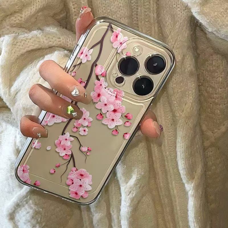 Pink Cherry Blossom Transparent Soft Anti Drop Phone Case For Apple Iphone