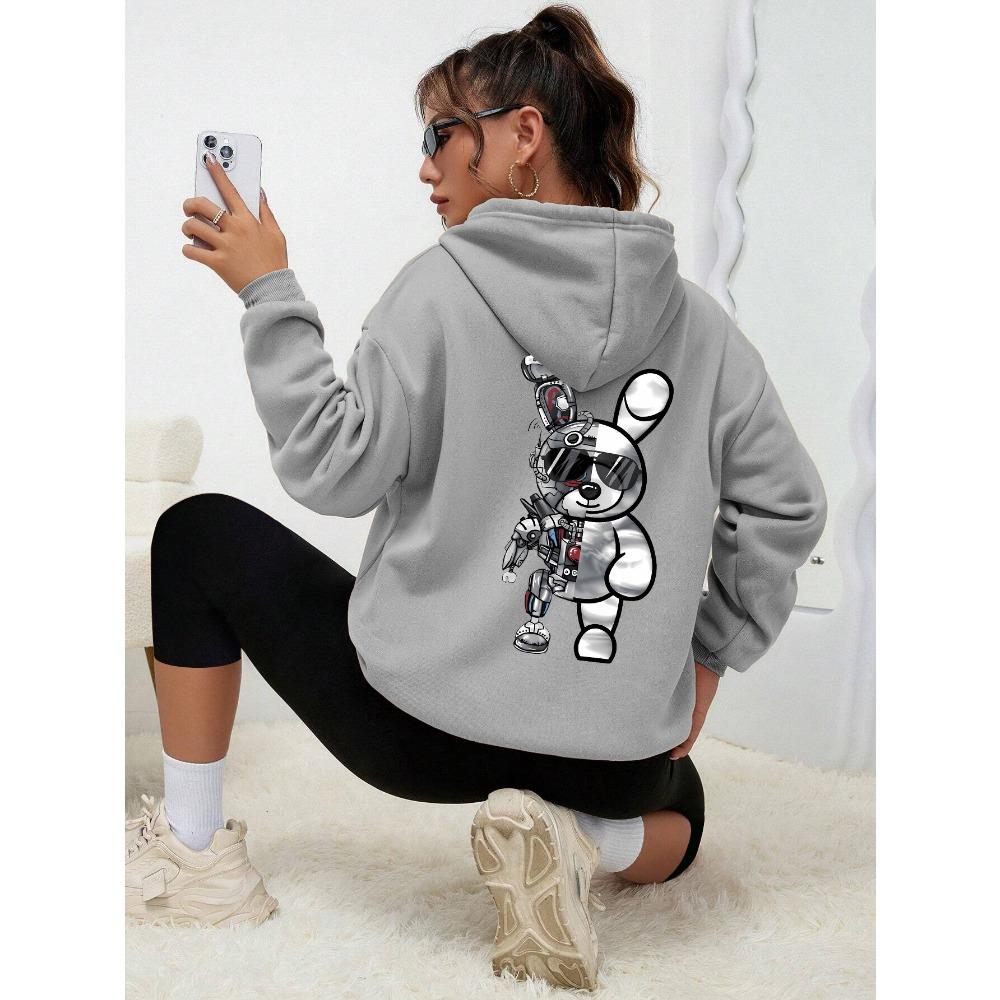Robot Rabbit Cartoon Printing Sweatshirts Women Warm Hoodies Autumn Casual Hoodie Casual Fashion Basic Versatile Clothes