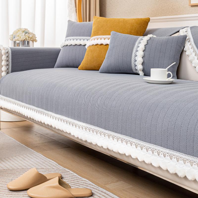 Chenille Lace Sofa Cover Towel Solid Color Universal Living Room Sofa Cushion Mat Non-Slip Sofa Cushion Armrest Backrest Cover
