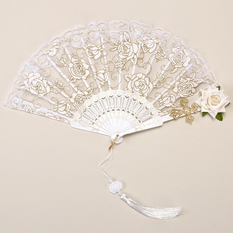 Elegant Black Lace Folding Fan with Rose Details, Fashion Accessories for Weddings, Parties and Balls - Ideal Gift for Women