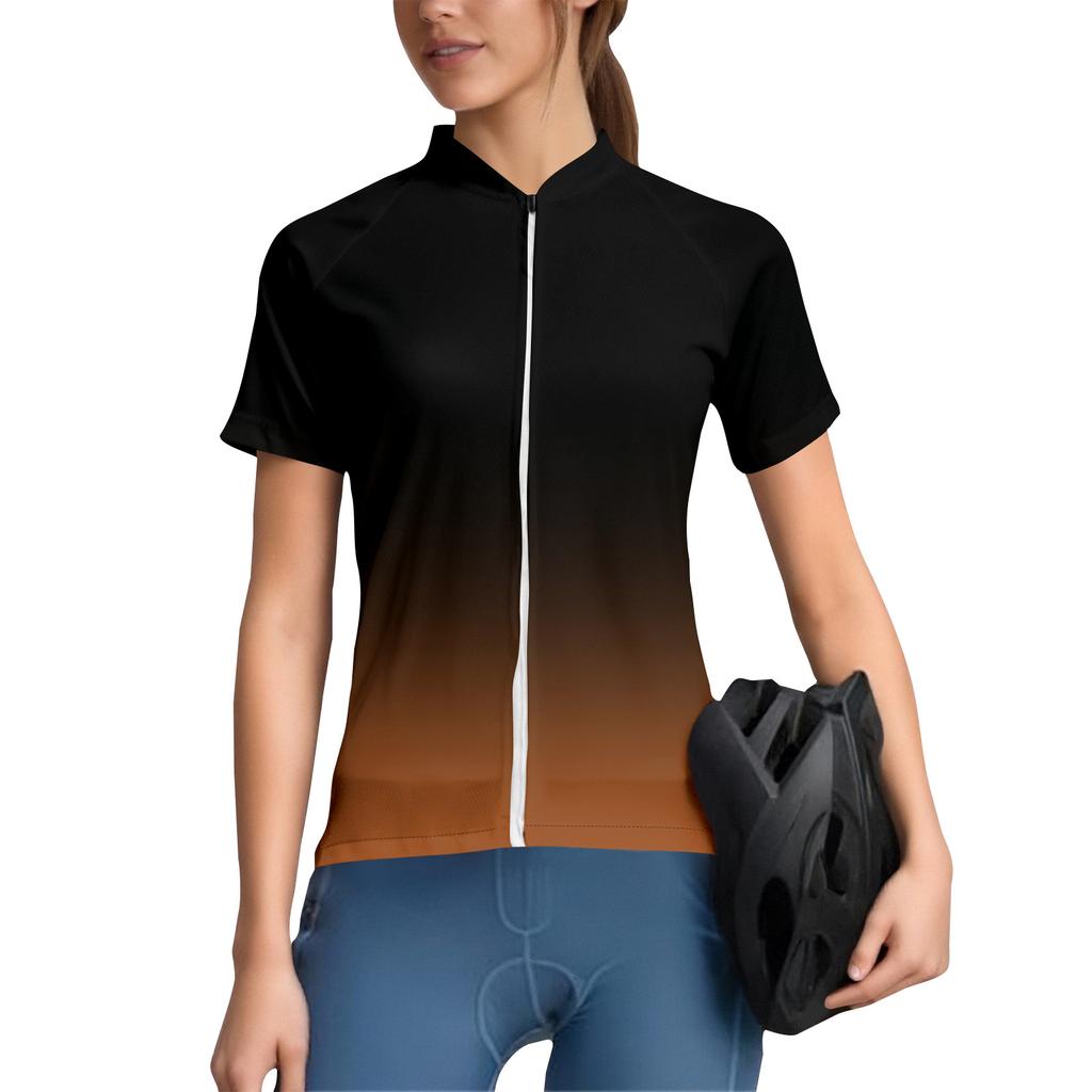 Completo da ciclismo da donna sfumato, maglia da ciclismo a maniche corte con 3 tasche posteriori, traspirante, ad asciugatura rapida, anti-umidità, striscia riflettente per il ciclismo