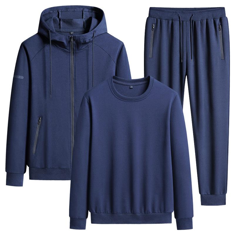 Plüschiger Sportanzug Herren Herbst und Winter Atmungsaktiv Reine Baumwolle Lockere Passform Übergröße Lässig Kapuzenpullover Hose 3-teiliges Set