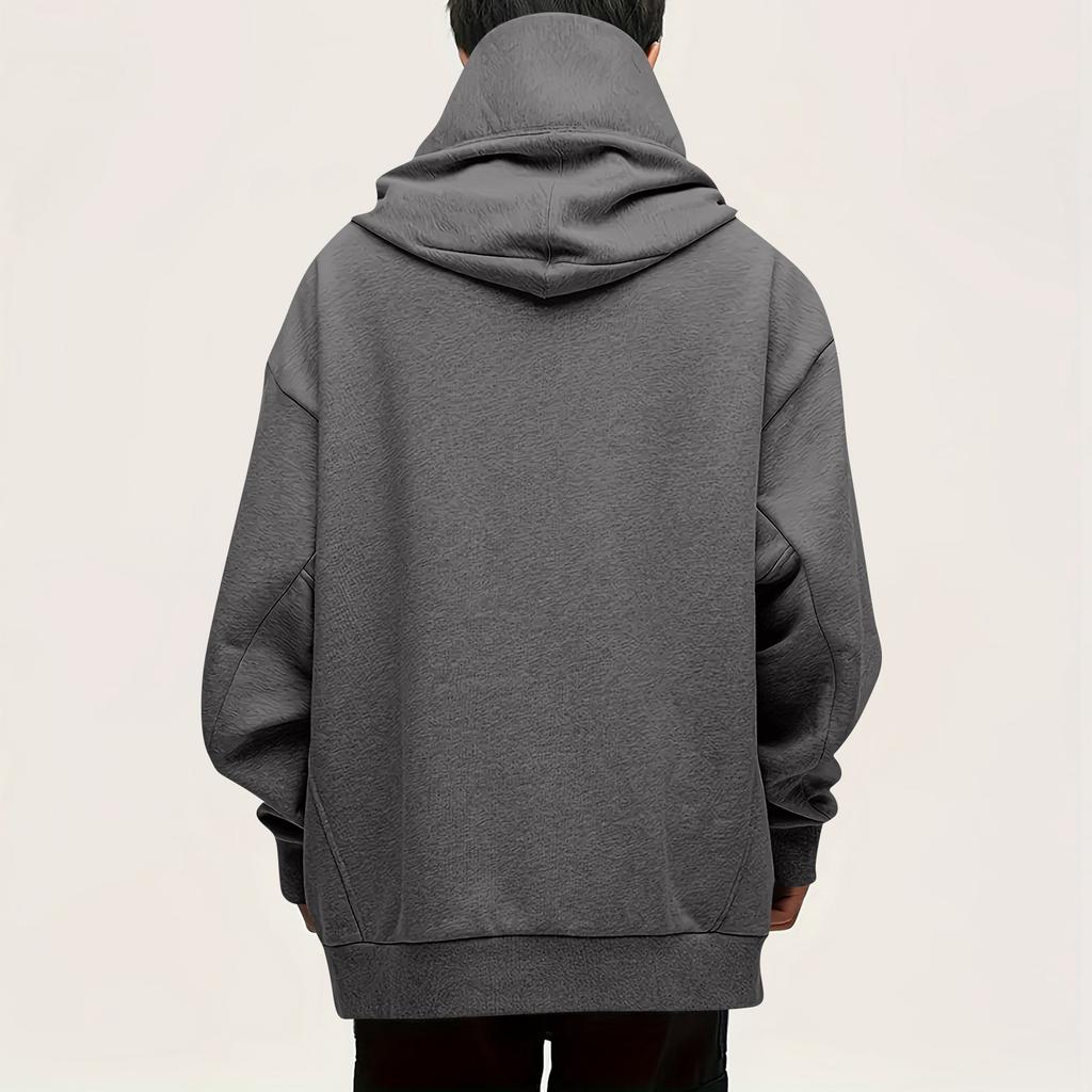 Men's Fashion Solid Color Long Sleeved Hooded Pullover With Pockets Casual Sweatshirt Top