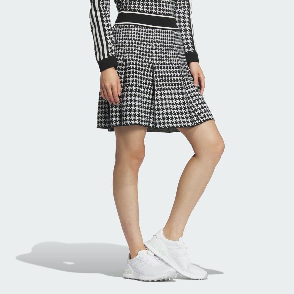 Adidas Golf Primeknit Comfortable Pleated Houndstooth Casual Skirt Women Skirts Black IM7260