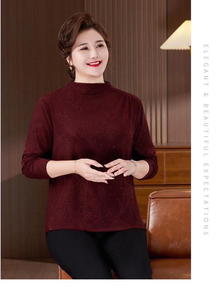 2025 Übergröße Langarm Mode Top für Frauen mittleren Alters und ältere Frauen