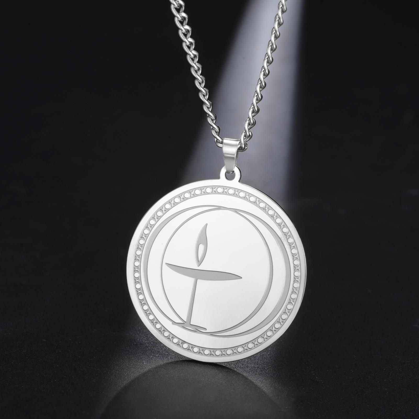 

LIKGREAT Vintage Holy Grail Charm Necklace Cut-out Corrosion Craft Stainless Steel Amulet for Men Retro Gothic Religion Gift 60cm