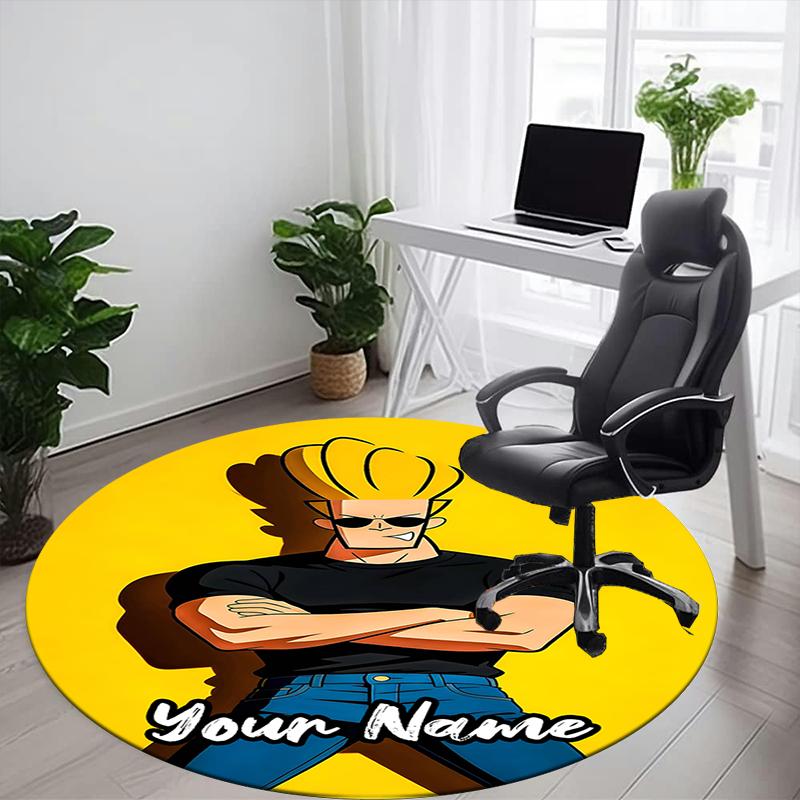 Custom Name Johnny Bravo Printed Round Rug Carpet Chair Rug Area Rug Entryway Doormats,for Office Chair Living Room Bedroom Kitchen Room.