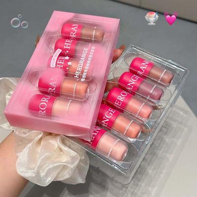 Kapsel-Lippenschlamm-Set für Lippen und Wangen, zweifacher Zweck, matter Lipgloss in natürlicher Farbe, lang anhaltender Rouge-Schlamm