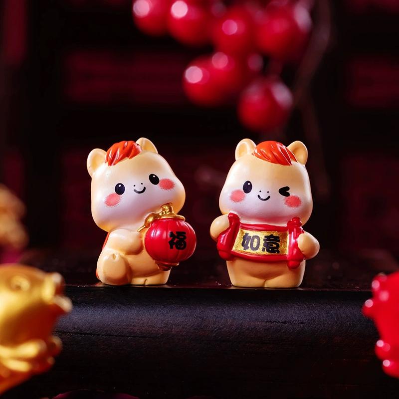 Horse Year Miniature Ornaments Zodiac Cartoon Lucky Pony Diy Car Decoration Spring Festival Office Desktop Decor Ornaments
