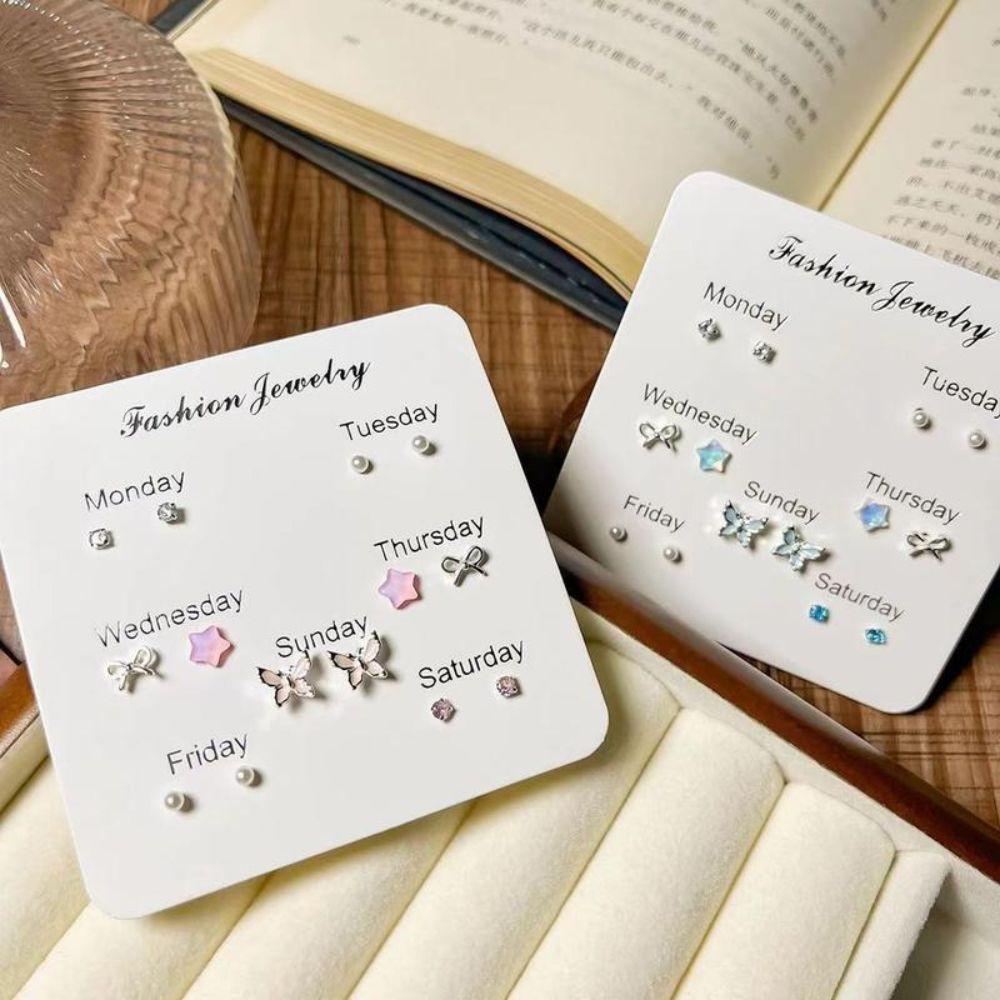 7PCS Mini Butterfly Earrings Y2K Alloy Animal Heart Earring Multiple Pairs of Women's Earring