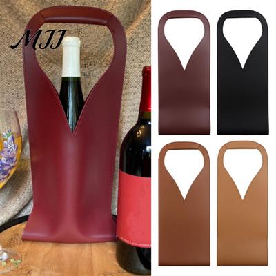 Single Wine Carrier Faux Leather Tote Bag, Portable Pouch, Waterproof Foldable Storage Bag Bottle Holder Protector Sleeve for Champagne Beer