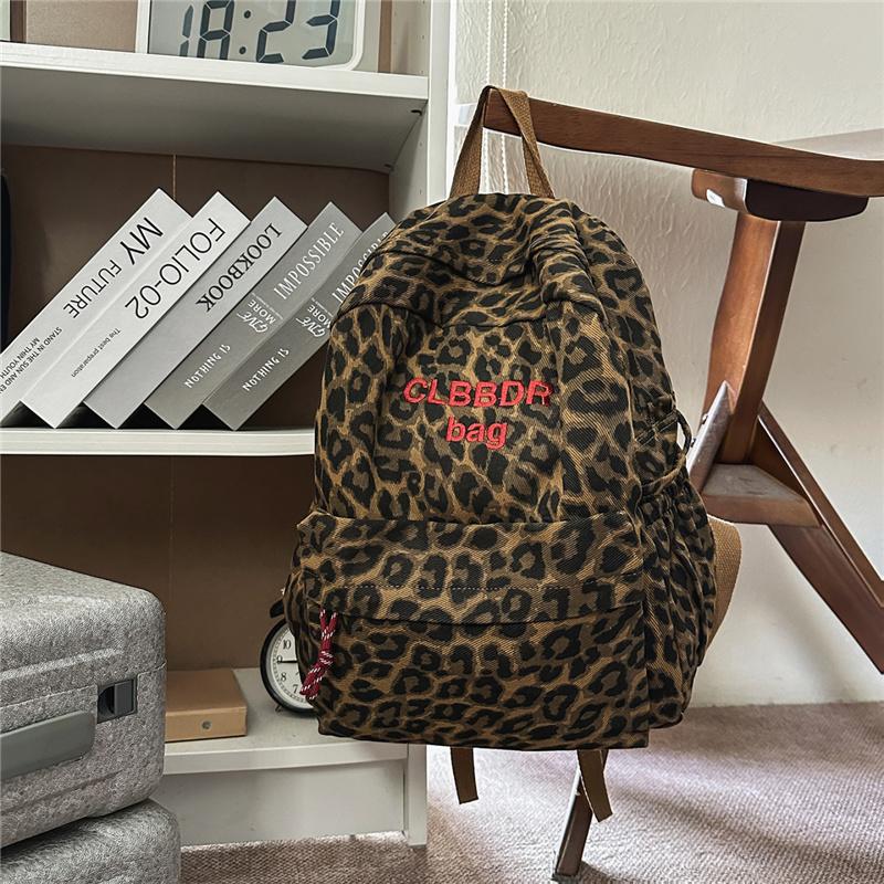 Leopard Print Canvas Fashion Backpack for Women, Casual School Travel Bag with Detachable Shoulder Straps