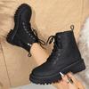 Fashion Flower Figure Thick Sole Short Boots Women Fashion Lace Up Platform Ankle Boots Woman 2025 Side Zipper Pu Leather Booties Mujer