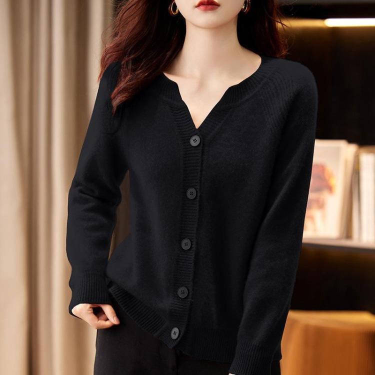 Loose Knit Cardigan for Women Versatile Long Sleeve Solid Color V Neck Jacket Autumn Winter