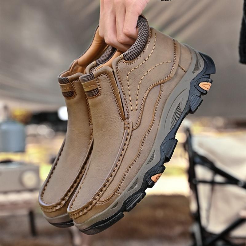 Leather Men Shoes Casual Outdoor Ankle Boots Loafers Men Leather Shoes Thick Sole Sneakers Walking Shoes Non-Slip Man Boots