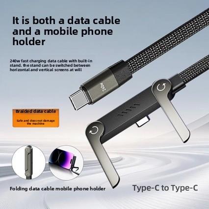 3-in-1 240W USB-A/Type-C 2.1A 6A Fast Charging Data Cable with Mobile Phone Holder for iPhone 15/17 Tablet & Gaming