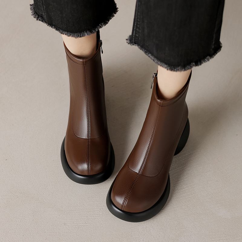 Krazing Pot Microfiber Winter Round High Heels Western Boots Women Zipper Size 43 Street Wear Platform Ankle Boots