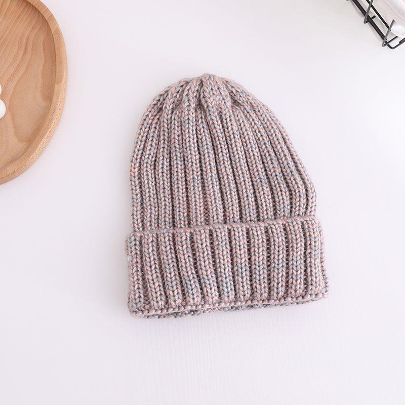 Wool hat Women's tide knitted hat Autumn and winter suitable for round face casual hat Mixed color dome ear protector headgear