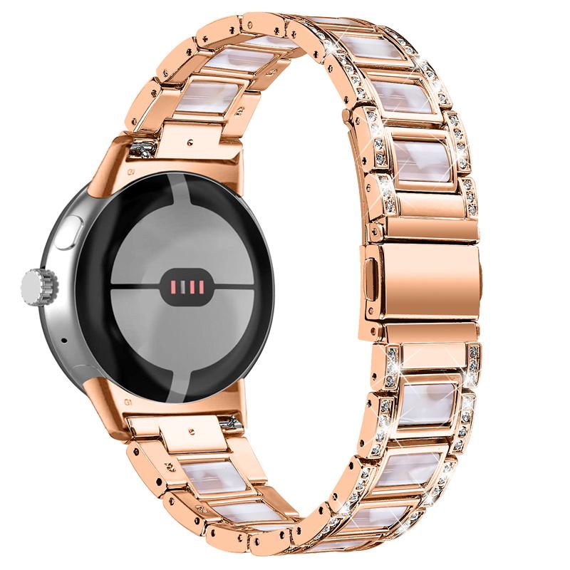 For Google Pixel Watch 3 41mm/Watch 2/Pixel Watch Stainless Steel Resin Strap Bracelet Rhinestone Decor Replacement Wristband